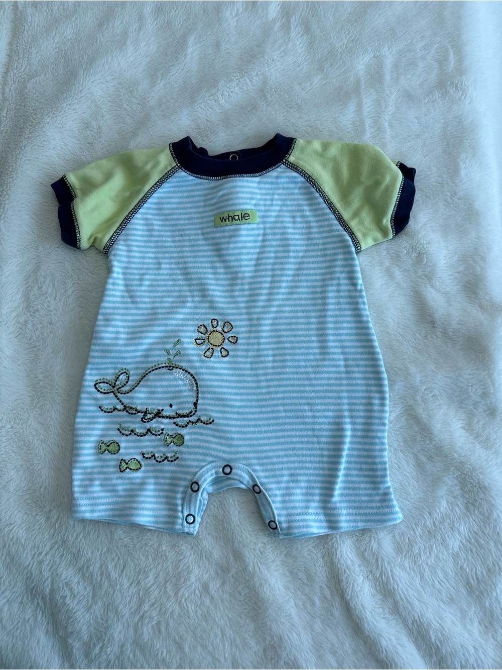 First moments summer shorts romper 6-9 months baby boy whale Y2K vintage